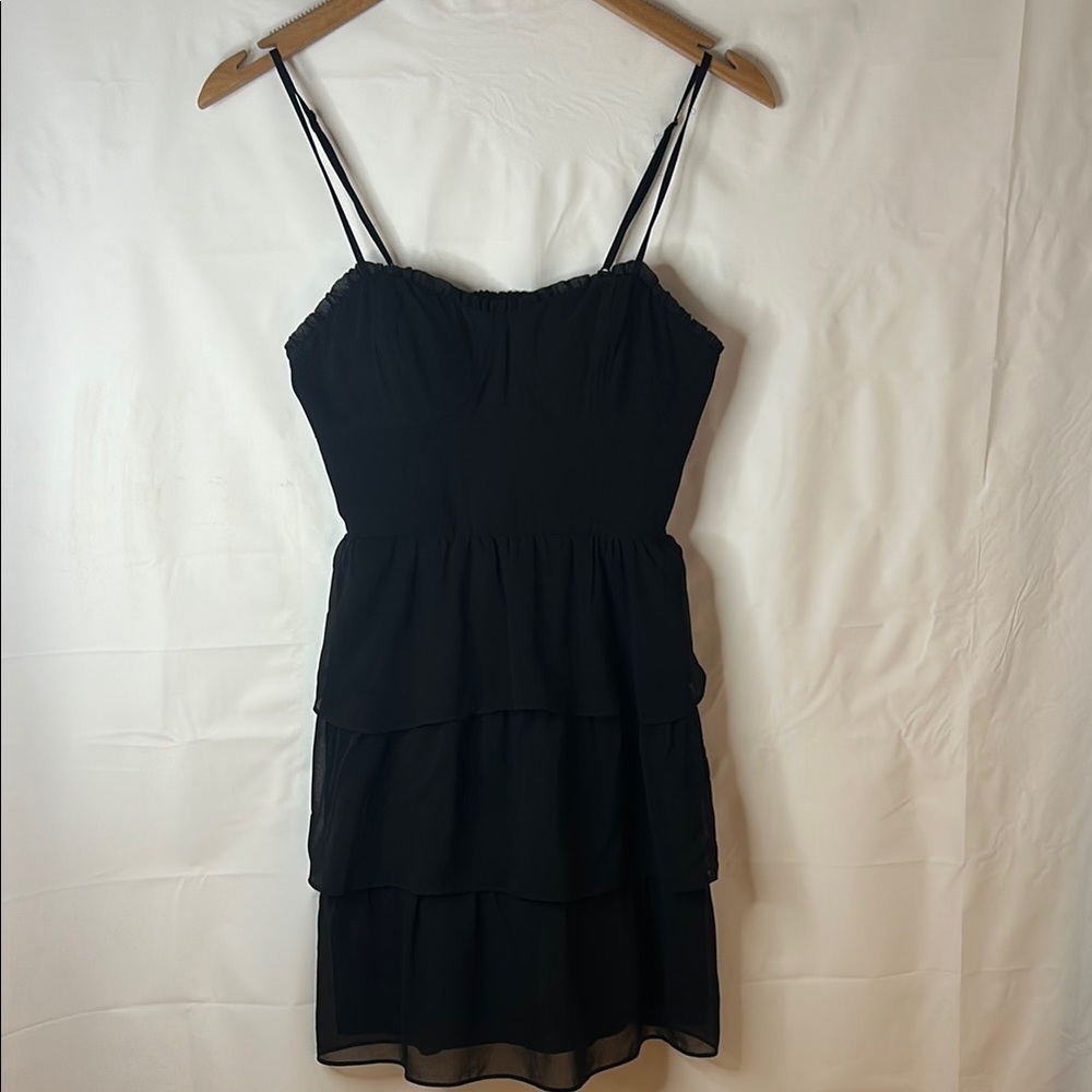 American Eagle Black Tiered Babydoll Mini Dress Size 4 Y2K Coquette